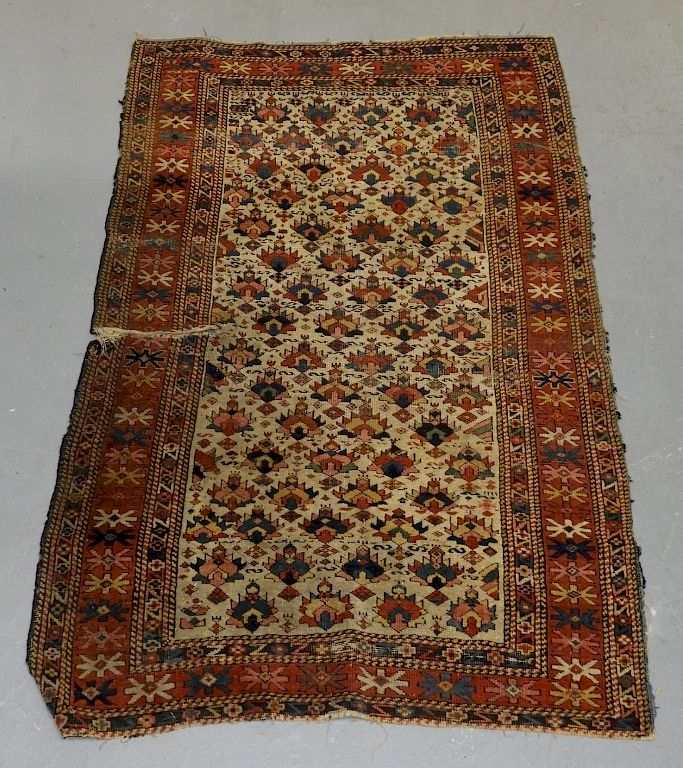 Appraisal: C Caucasian Oriental Ivory Ground Carpet Rug Caucasus Region Circa