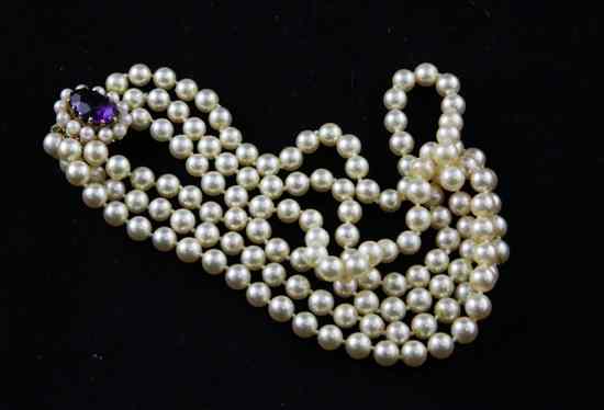 Appraisal: A mid 's triple strand cultured pearl choker necklace with