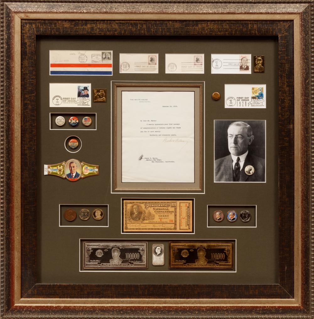 Appraisal: Woodrow Wilson th US President - shadowbox presentation incl autograph