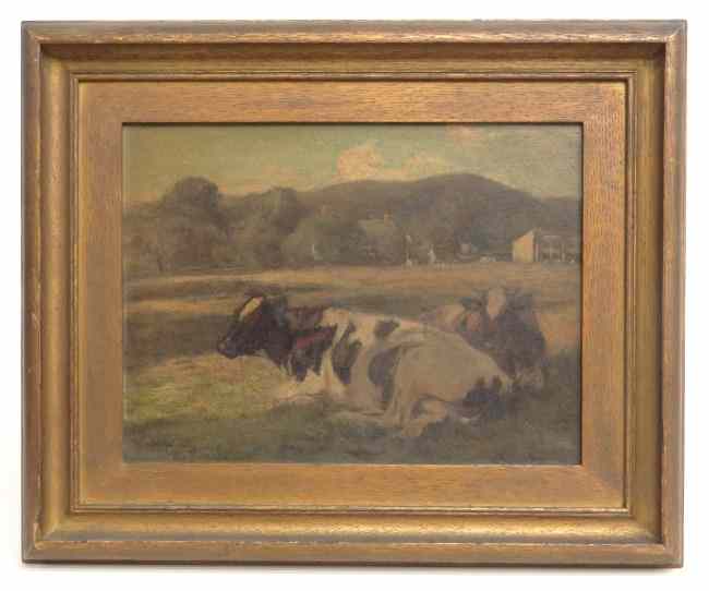 Appraisal: th c oil on masonite cows signed ''William H Howe''