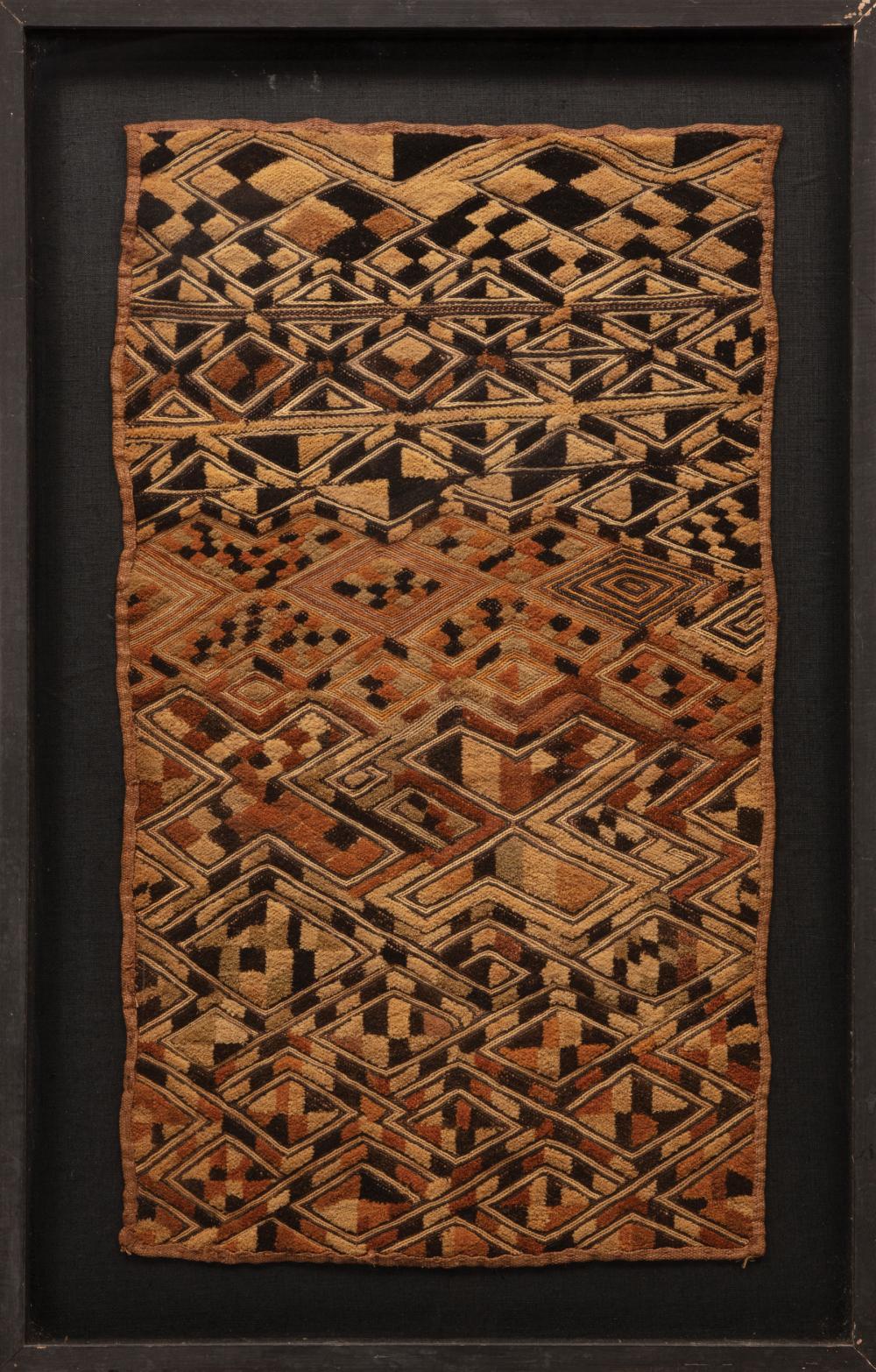 Appraisal: African Ngoombe Embroidered Textile Panel Zaire raffia and dyes l