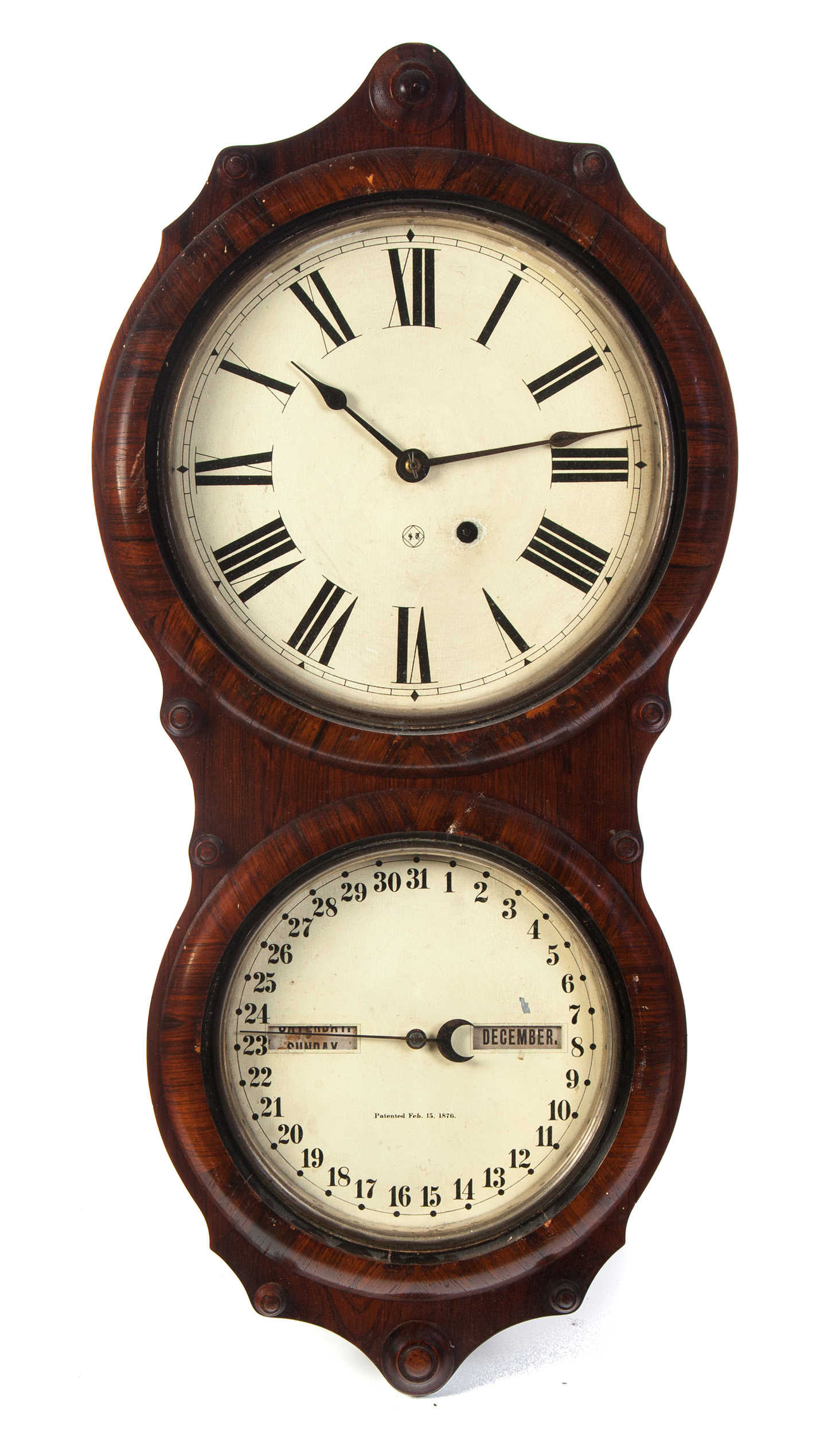 Appraisal: SETH THOMAS DOUBLE-DIAL CALENDAR WALL CLOCK Thomaston Connecticut th quarter-