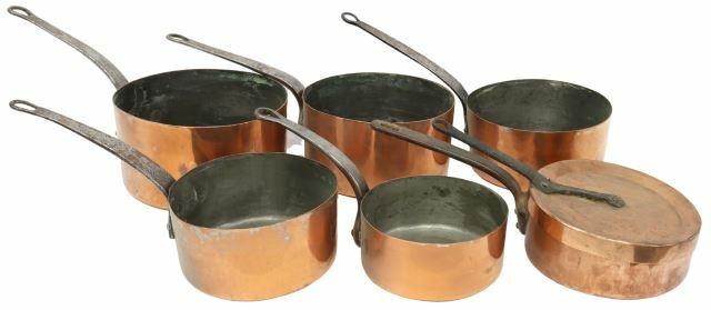 Appraisal: lot of French copper saucepans each having single iron handle