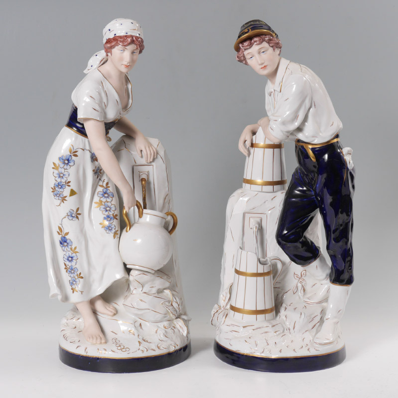 Appraisal: PAIR ROYAL DUX PORCELAIN FIGURES '' tall cobalt gold on