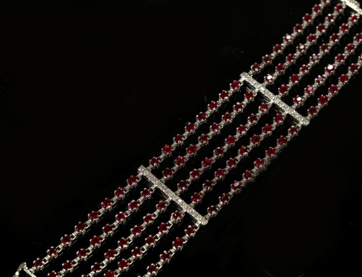 Appraisal: Fourteen-Karat White Gold Ruby and Diamond Bracelet the strap composed