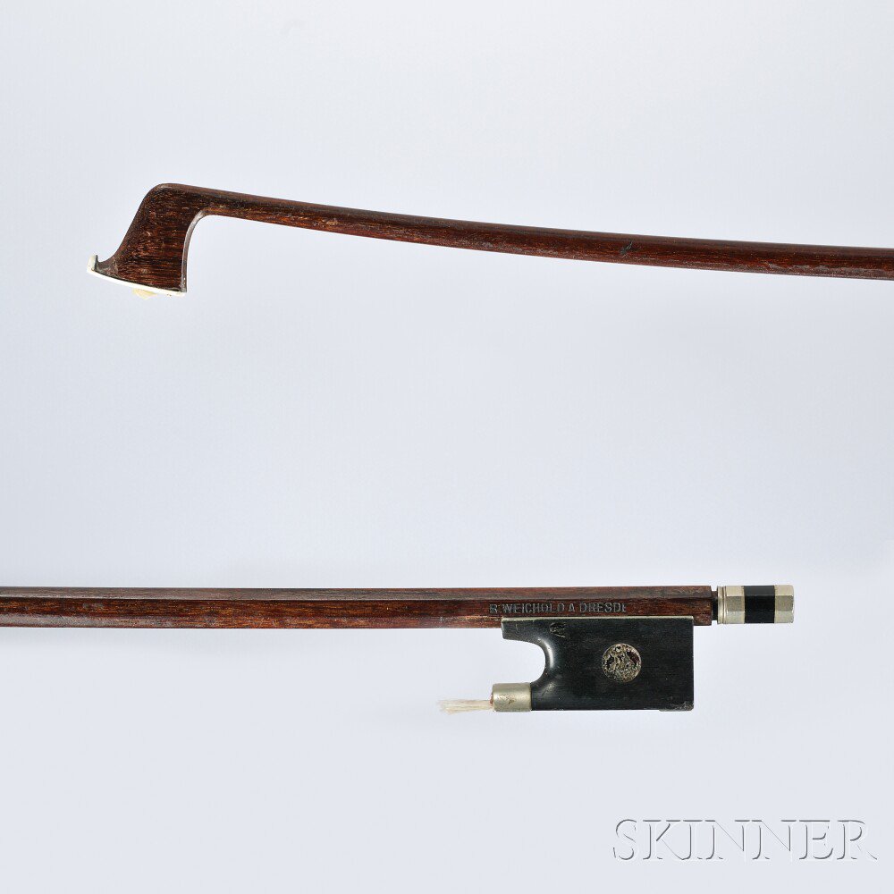 Appraisal: German Nickel Silver-mounted -size Violin Bow the round stick stamped