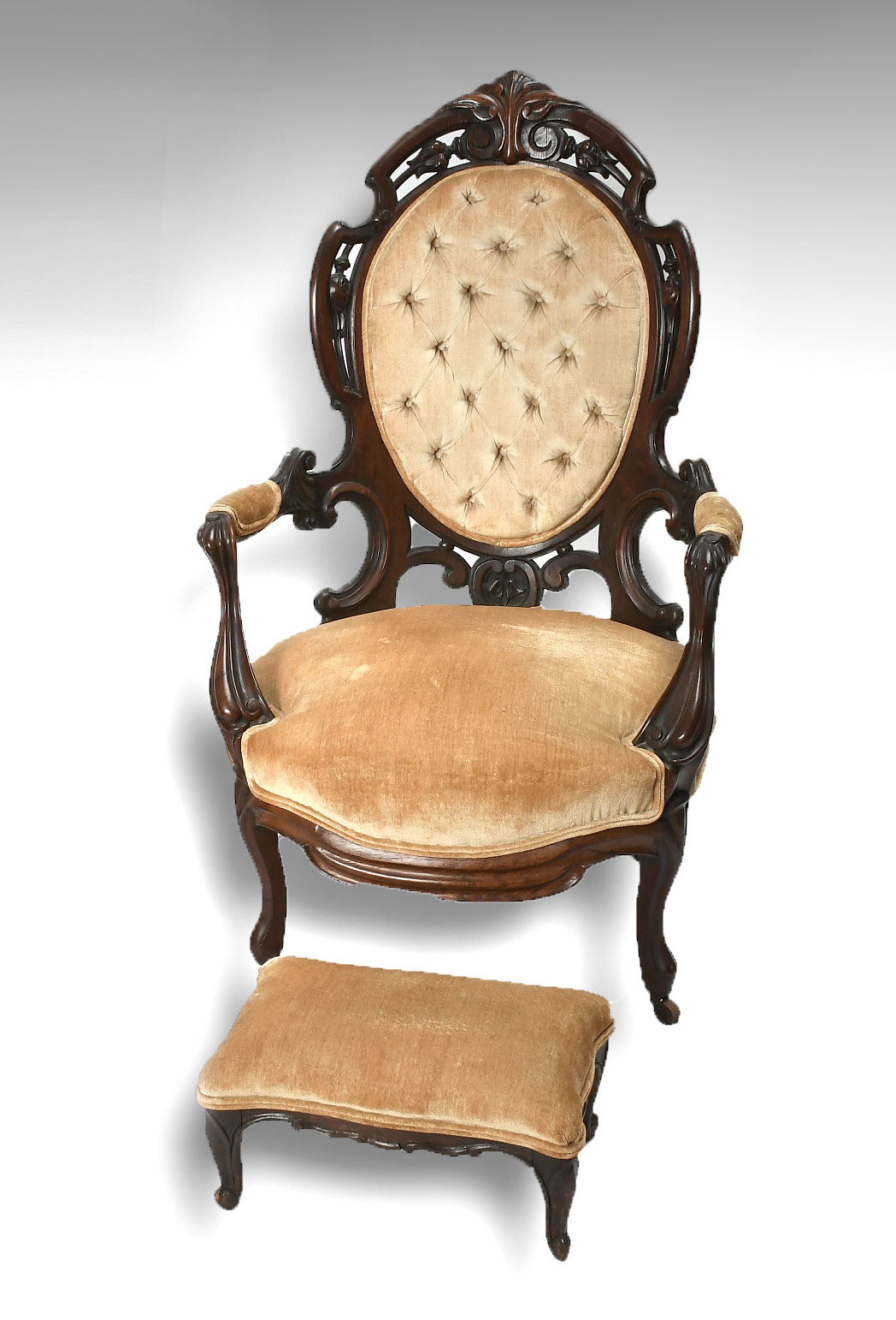 Appraisal: VICTORIAN LAMINATED BELTER MEEKS CHAIR OTTOMAN Chair having a carved