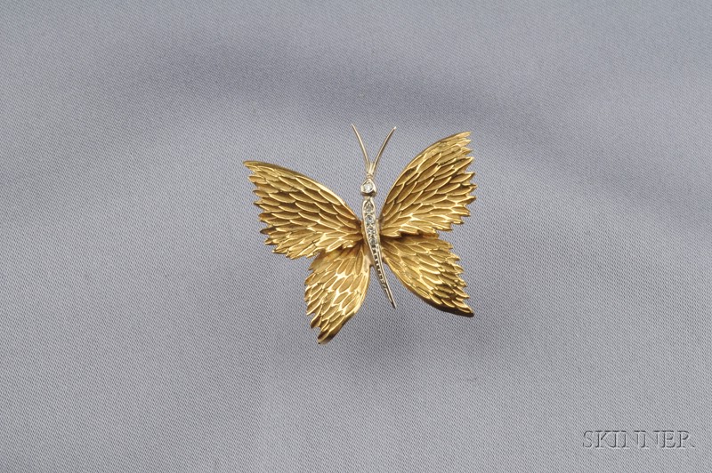 Appraisal: kt Bicolor Gold and Diamond Butterfly Pin Tiffany Co with