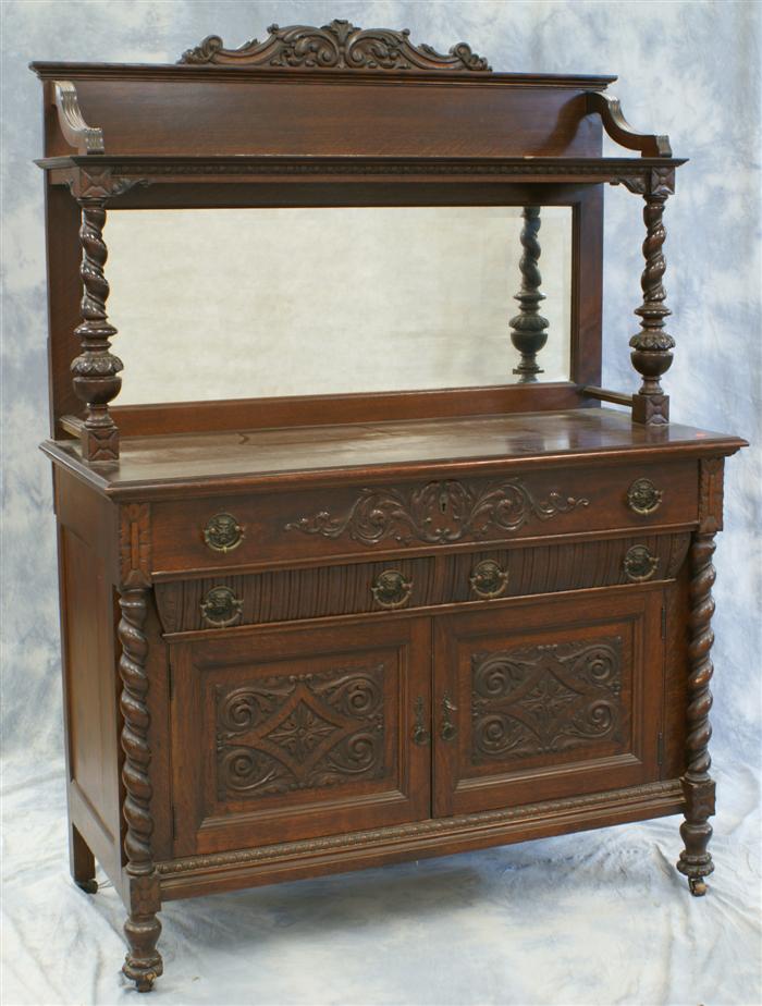 Appraisal: Carved quartered oak Victorian sideboard top section with beveled edge