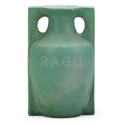 Appraisal: TECO Buttressed vase matte-green glaze Terra Cotta IL ca Stamped