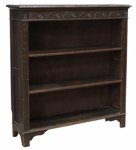 Appraisal: English carved oak bookcase late th early th c rectangular