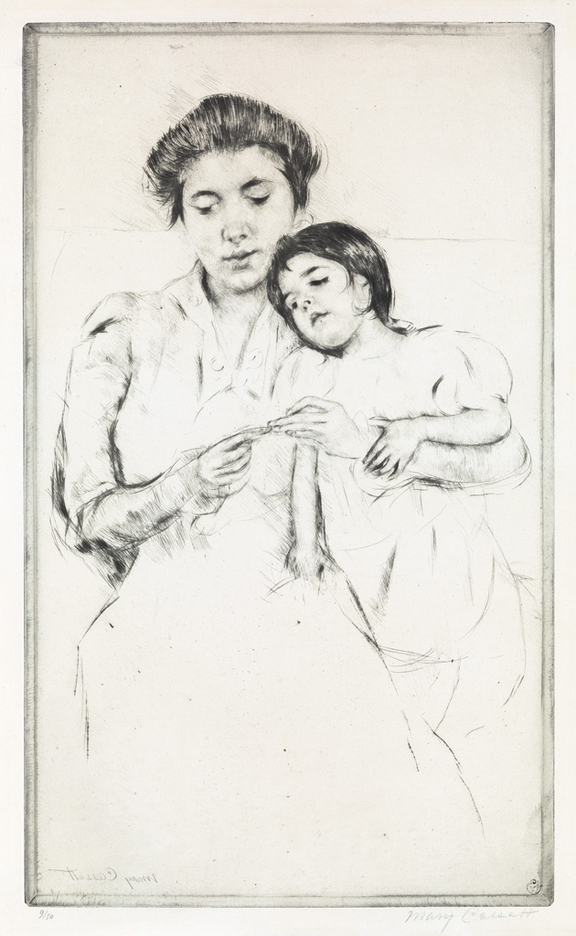 Appraisal: MARY CASSATT Crocheting Lesson Drypoint on cream laid paper circa