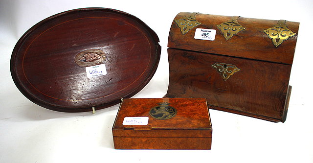 Appraisal: A VICTORIAN WALNUT DOME TOPPED STATIONERY BOX with brass mounts