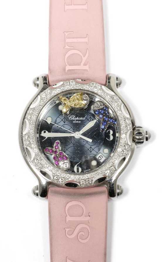 Appraisal: DIAMOND AND GEMSTONE LADY'S WRISTWATCH CHOPARD HAPPY FISH Steel Ref