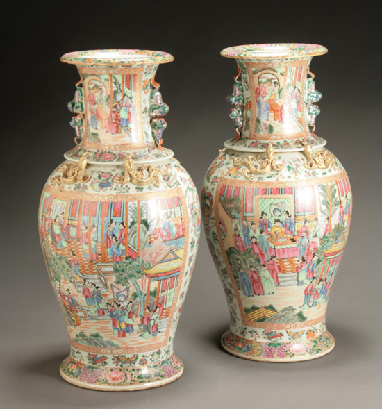 Appraisal: Pair of Chinese Export 'Famille Rose' Large Floor Vases Late