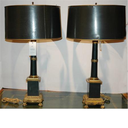 Appraisal: Pair of Empire Style Gilt and Patinated-Metal Lamps Estimate -