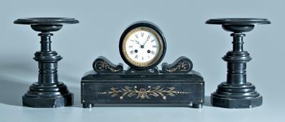 Appraisal: Late Victorian clock and garniture polished slate key wind clock