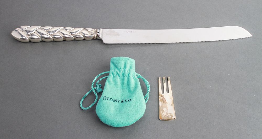 Appraisal: Tiffany Co Braided Handle Knife -Tine Pick Tiffany Co sterling