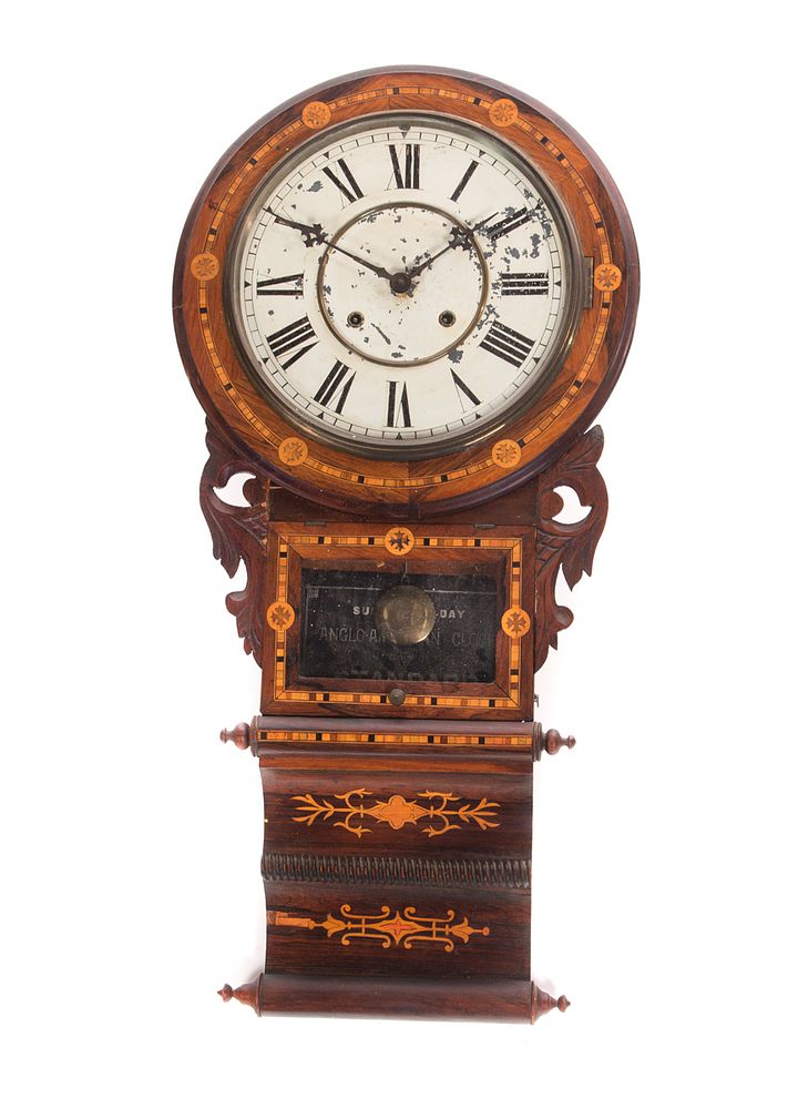 Appraisal: Victorian Rosewood Inlaid Hanging Clock Victorian Rosewood Inlaid Hanging Clock