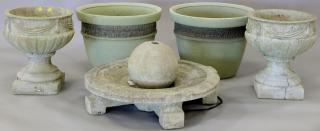 Appraisal: Group lot urns and bird bath fountain Group lot urns