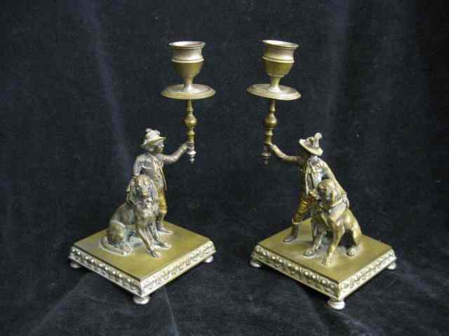 Appraisal: Pair of Victorian Figural Brass Candlesticks '' long '' tall