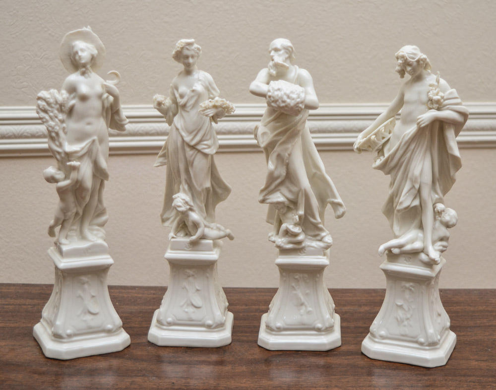 Appraisal: NYMPHENBERG PORCELAIN FIGURINES Blanc de chine figures representing the four