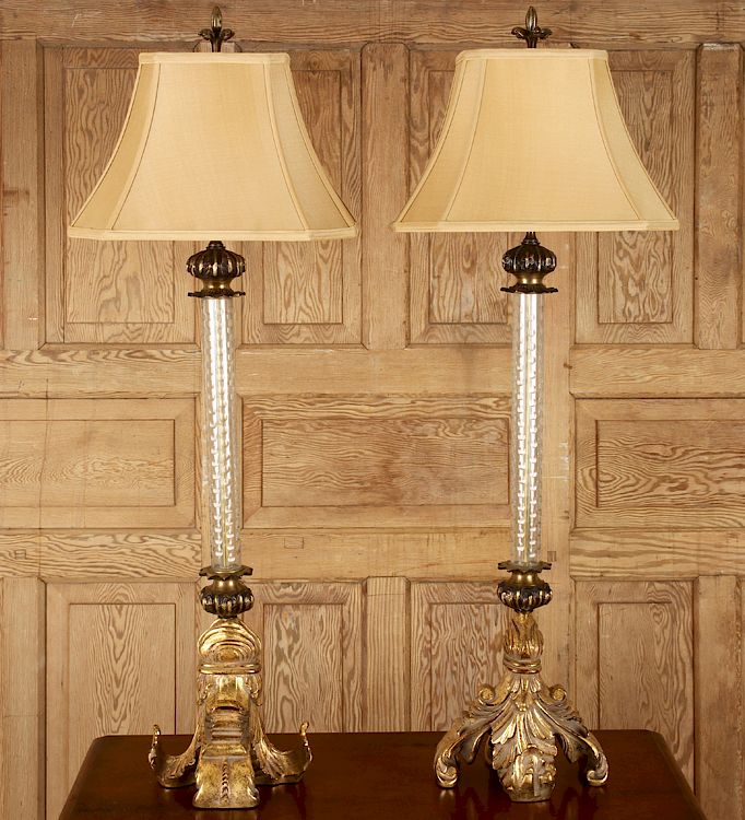 Appraisal: PAIR WOOD GLASS METAL TABLE LAMPS FROM MEXICO A pair