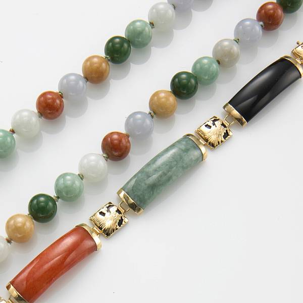 Appraisal: A jadeite and nephrite jade k gold necklace Gump's together