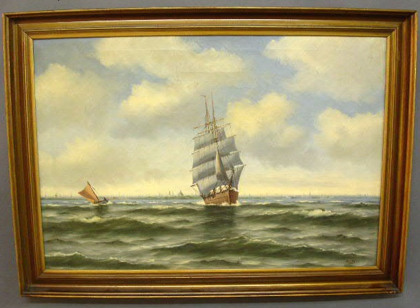 Appraisal: Oil on canvas painting of a clipper ship under sail