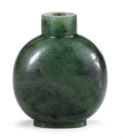 Appraisal: Chinese spinach jade snuff bottle th century Of baluster short