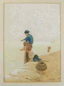 Appraisal: A watercolour of a boy fishing titled and signed bottom