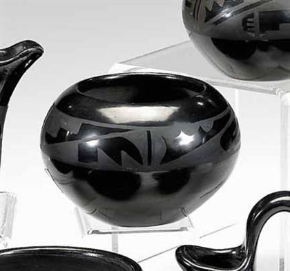 Appraisal: San Ildefonso blackware jar signed marie santana circa Of tapering