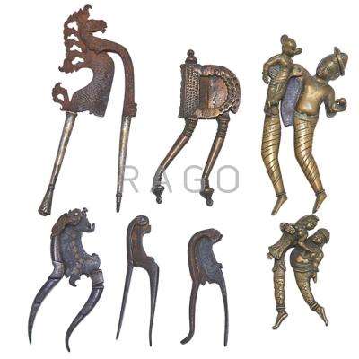 Appraisal: FIGURAL TOBACCO CUTTERS Seven in brass or iron th c