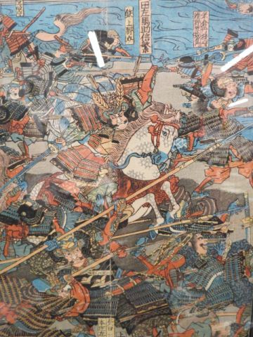 Appraisal: Japanese Woodcut Print of Samuari Warriorsat battle signed image area