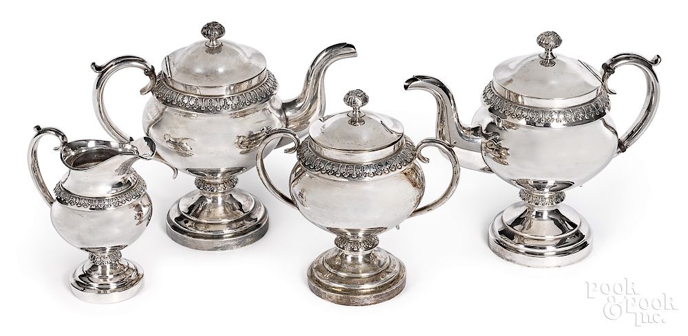 Appraisal: American four-piece coin silver service American four-piece coin silver tea