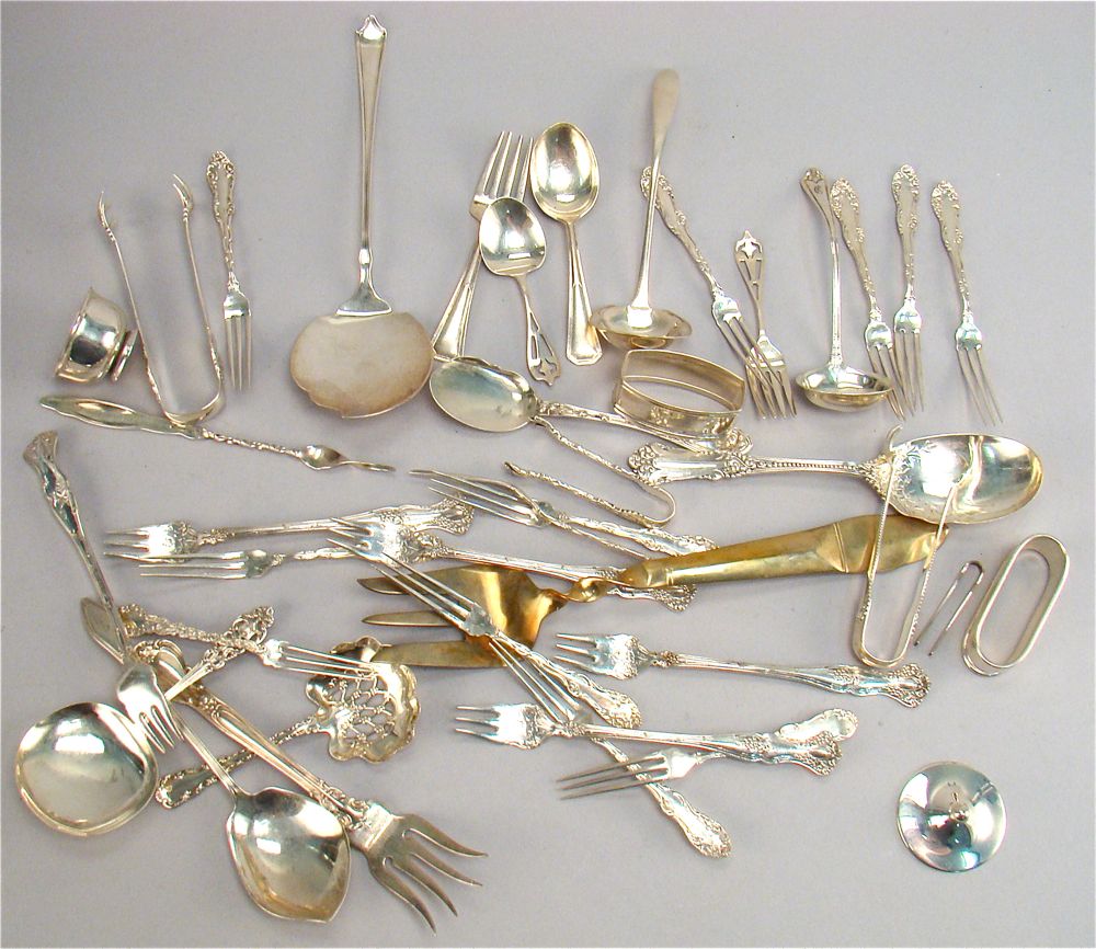 Appraisal: THIRTY-SEVEN PIECES OF STERLING SILVER AND SILVER PLATED FLATWARE By