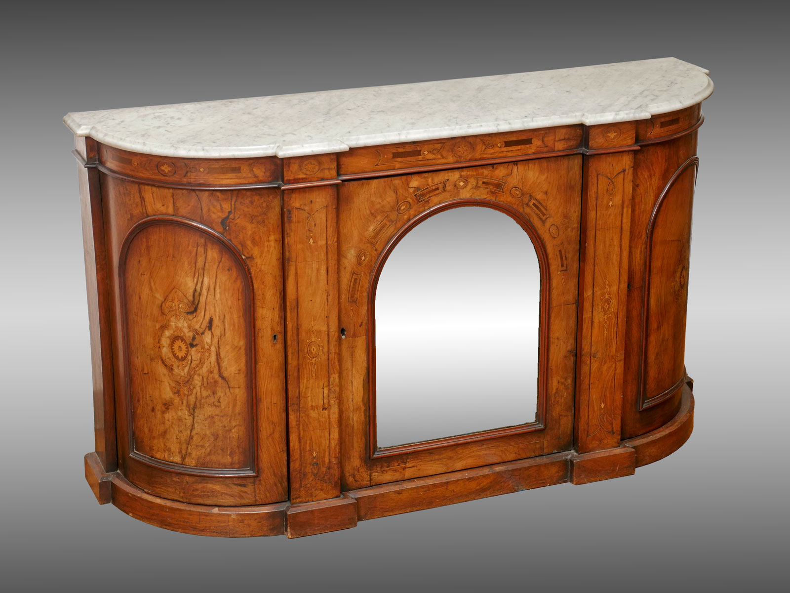 Appraisal: INLAID VICTORIAN MARBLE TOP SIDEBOARD Victorian white marble top inlaid