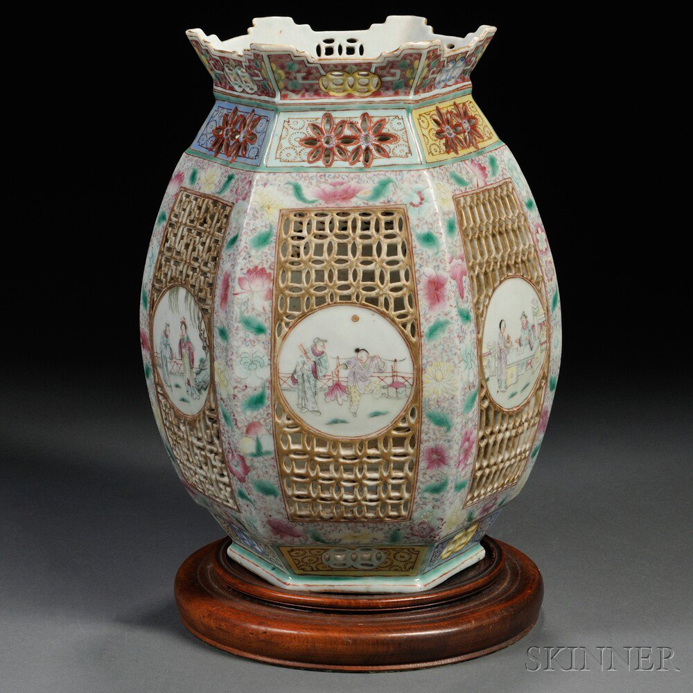 Appraisal: Famille Rose Porcelain Lantern China early th century hexagonal each