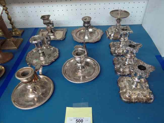 Appraisal: Lot various silverplate candlesticks including chamber type and pairs