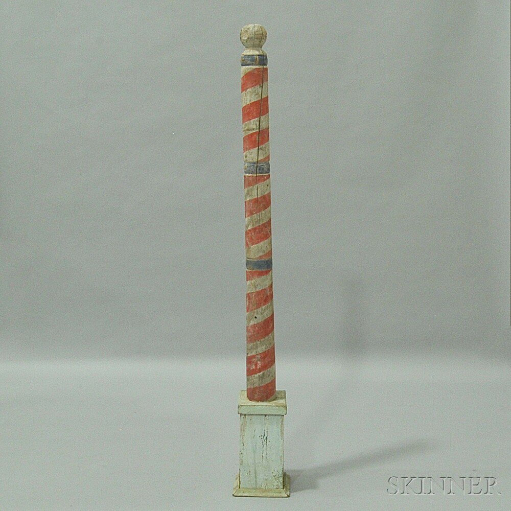 Appraisal: Turned and Painted Wood Barber Pole America th th century