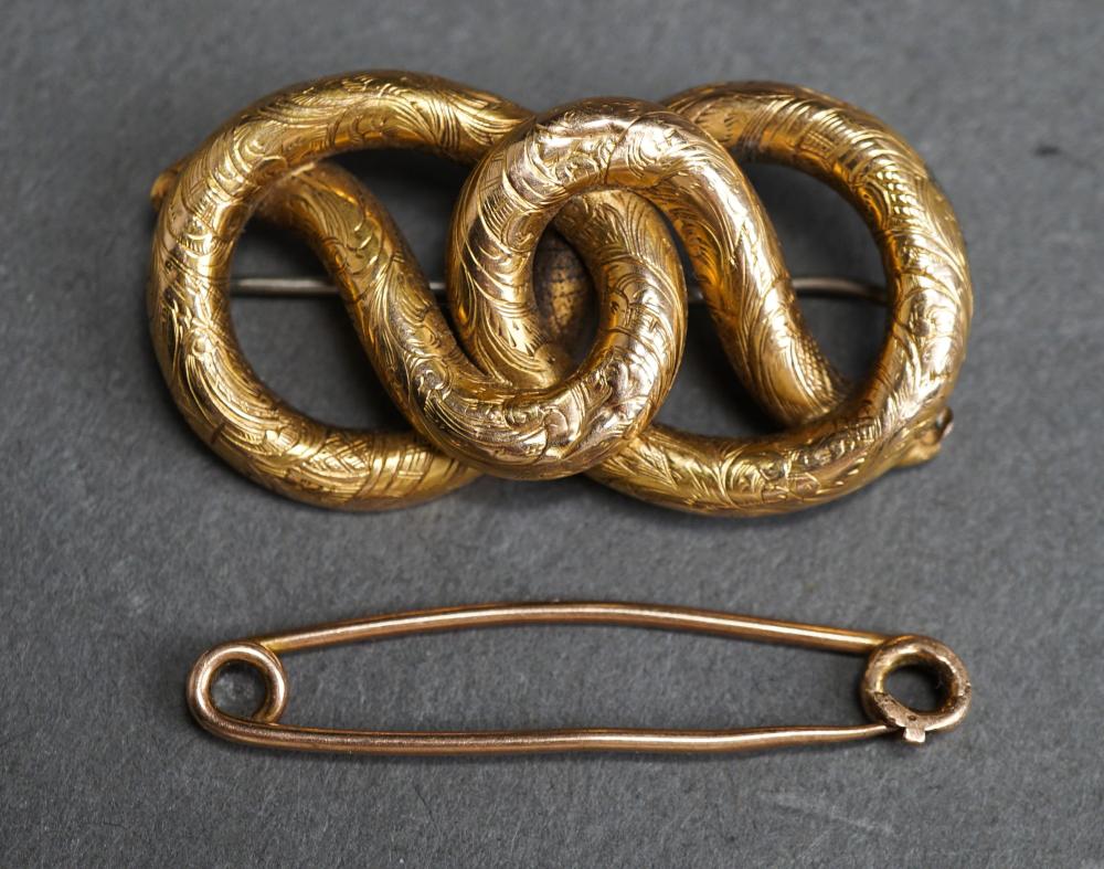 Appraisal: -Karat Yellow Gold Safety Pin and Victorian -Karat Yellow-Gold Brooch