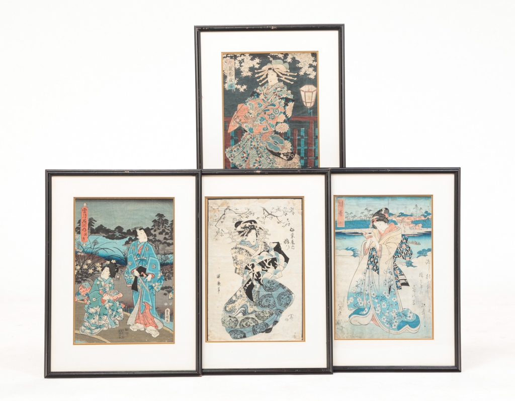 Appraisal: Late th-early th century Including Geisha in orange and blue