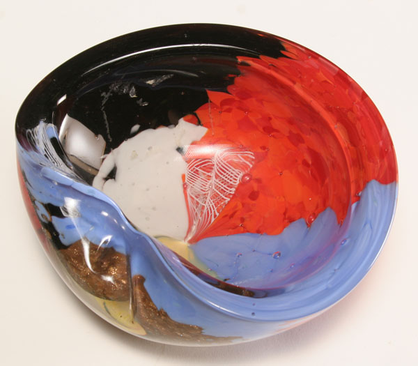 Appraisal: Dino Martens Oriente art glass dish c Overall multicolored blue