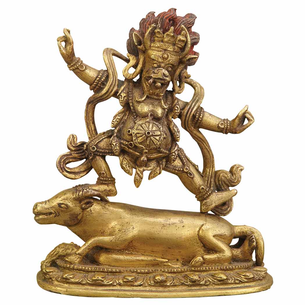 Appraisal: Sino-Tibetan Gilt-Bronze Yamantaka Cast striding in alidhasana on top of