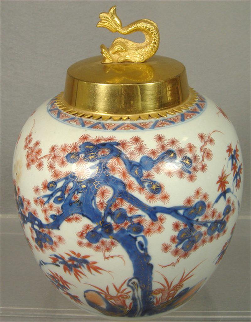 Appraisal: th c Chinese export Imari porcelain jar has replacement metal