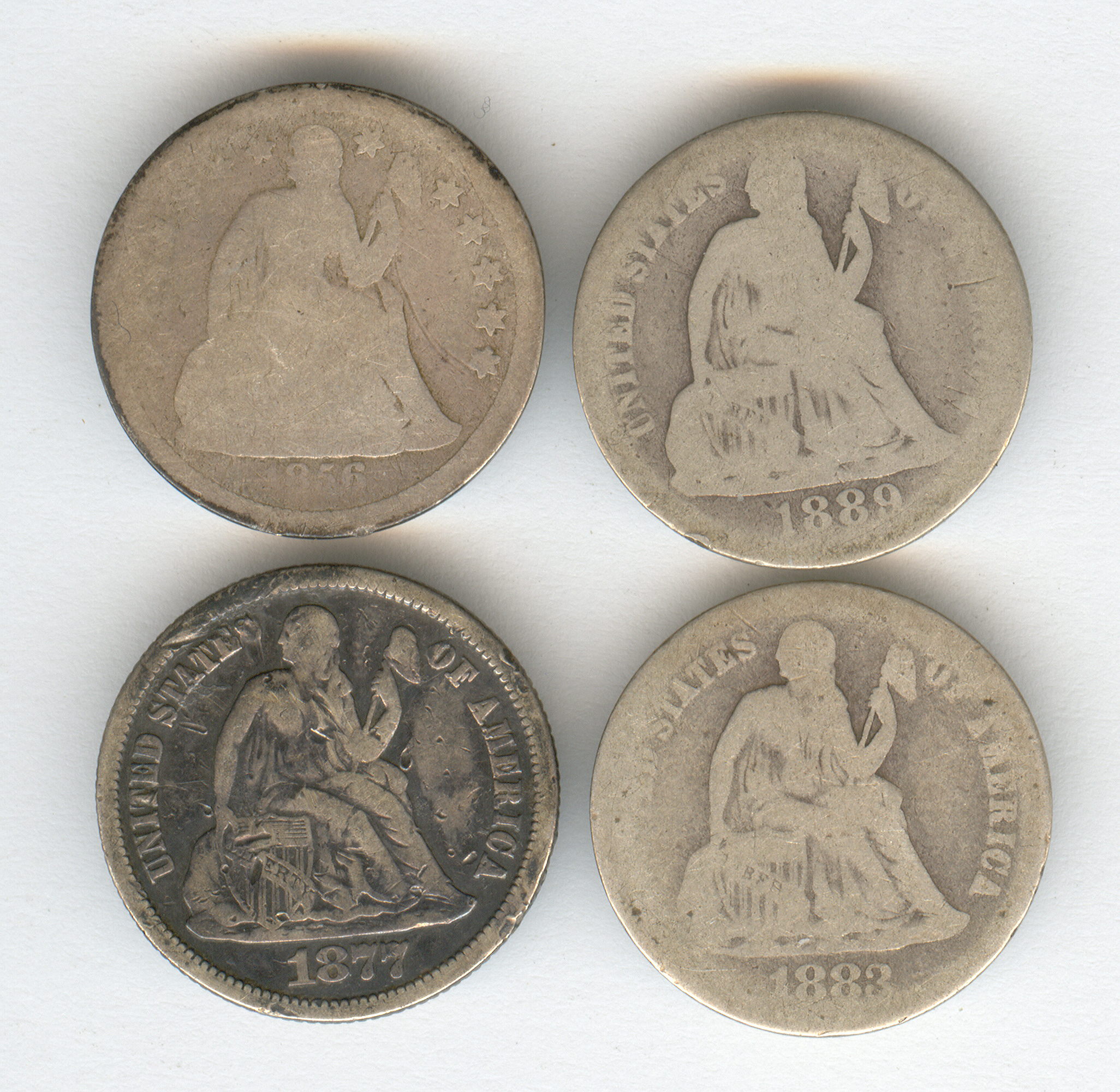 Appraisal: FOUR U S SEATED LIBERTY DIMES Estate coins