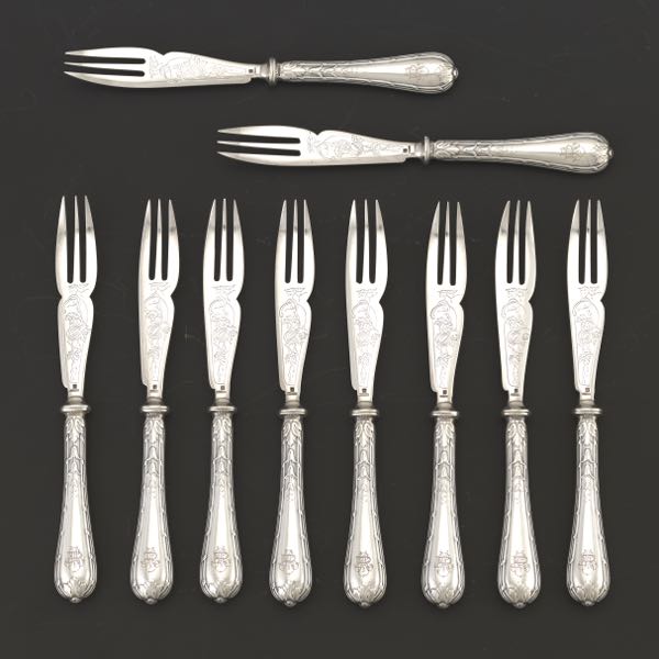 Appraisal: CHRISTOFLE SILVERPLATE FISH FORKS SET OF TEN - Silverplate set