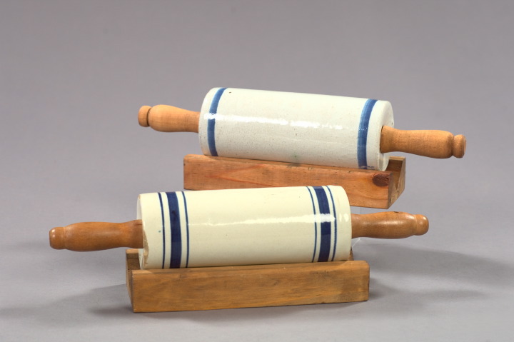 Appraisal: Near-Pair of American Blue-Banded White Stoneware Rolling Pins fourth quarter