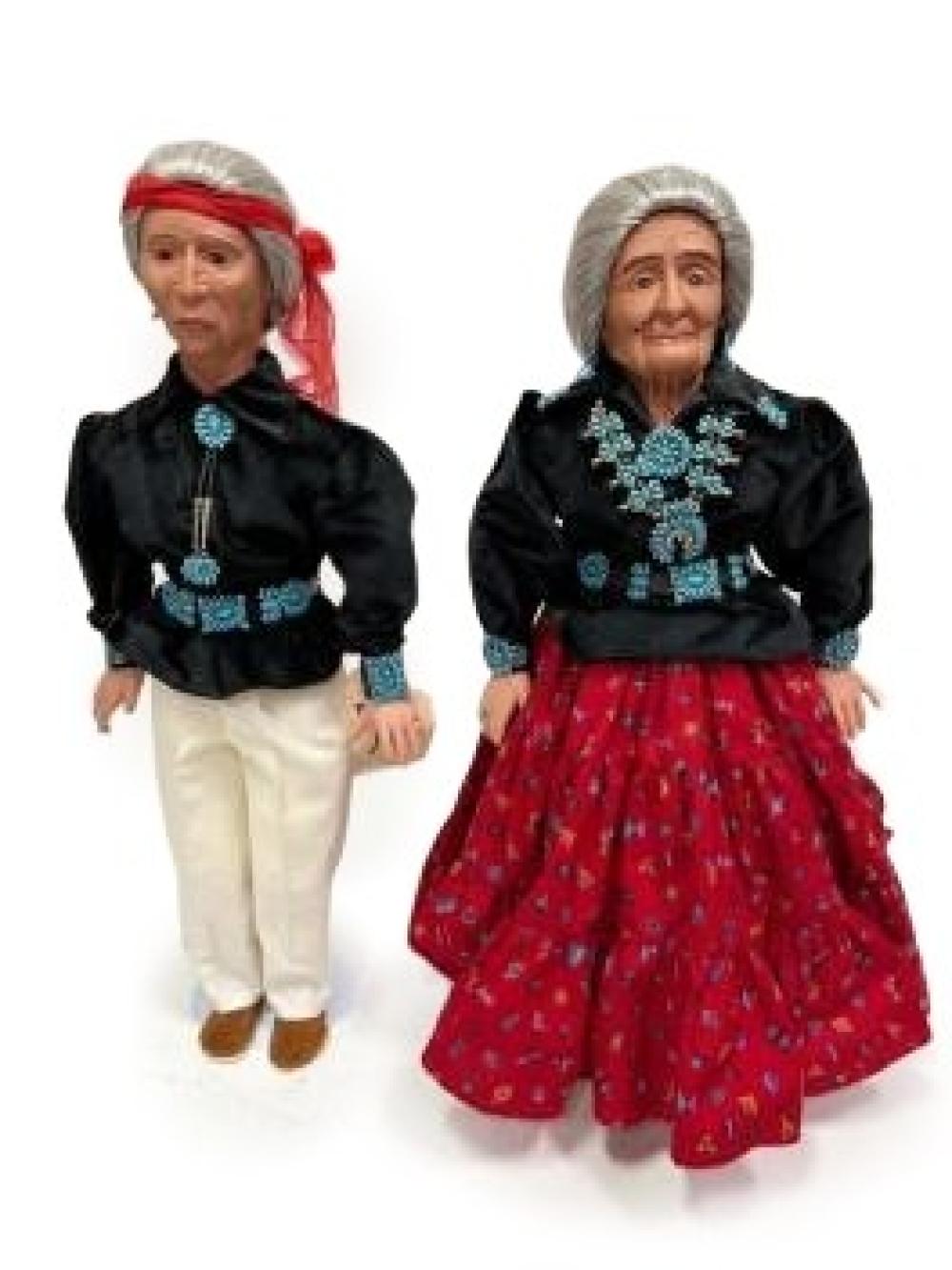 Appraisal: NATIVE AMERICAN NAVAJO GRANDMOTHER GRANDFATHER BISQUE DOLLS WITH STERLING SILVER