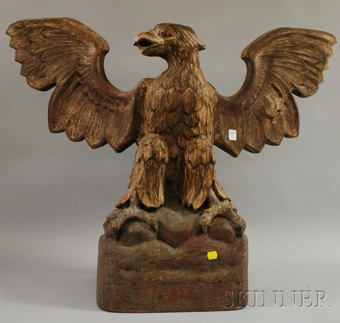 Appraisal: Folk Carved Wooden Eagle Figure late th century approx ht